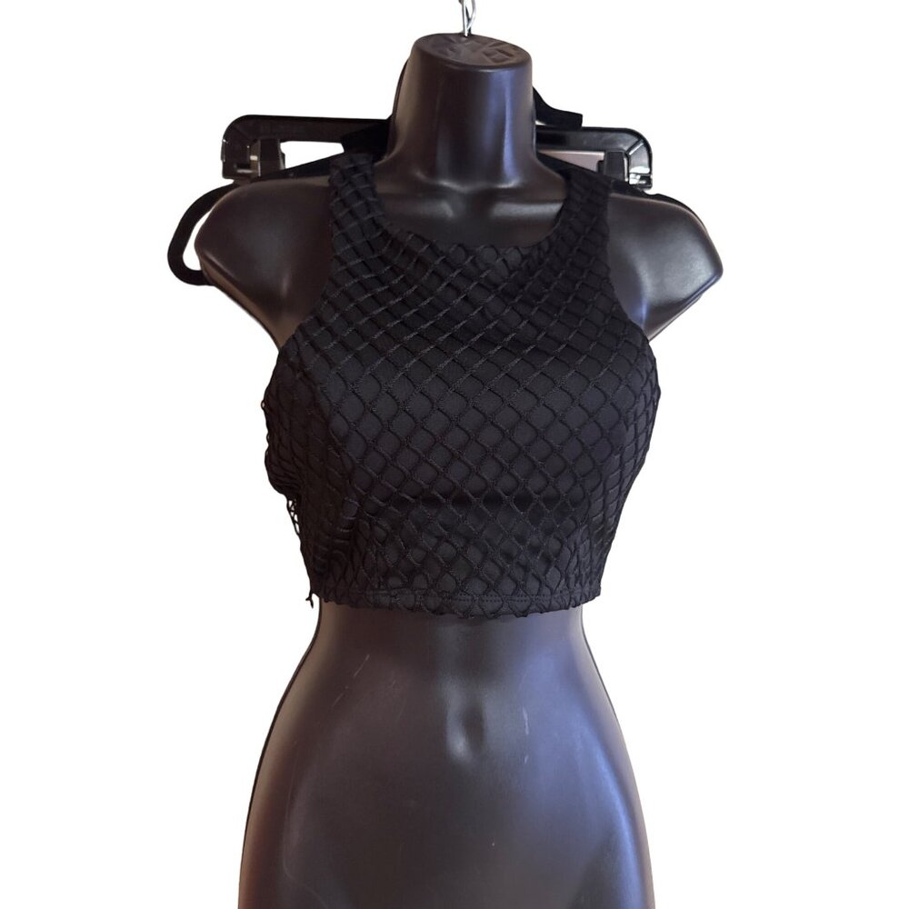 Love Culture S Black Fishnet Crop Tank Top